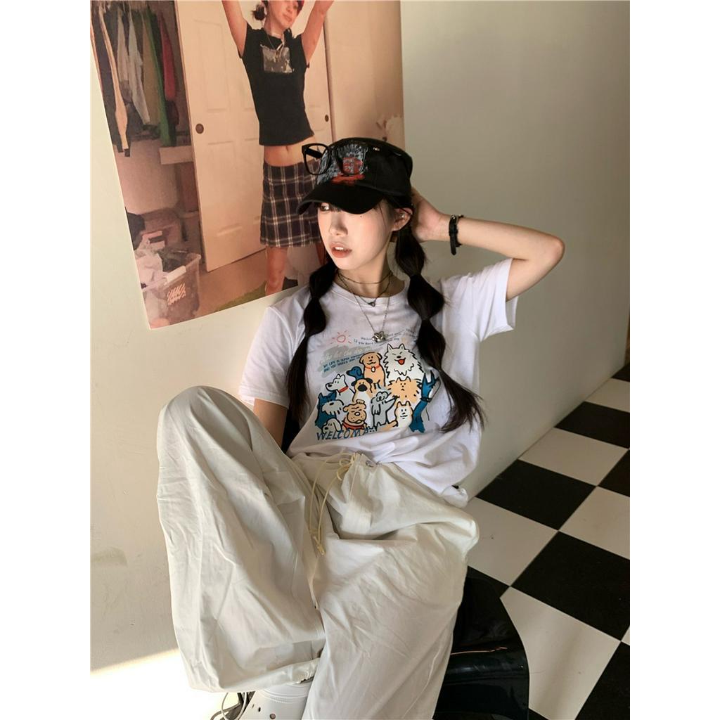 Áo Thun Nữ Tay Ngắn Cổ Tròn Dáng Rộng In Hình Cún Dễ Thương 51282