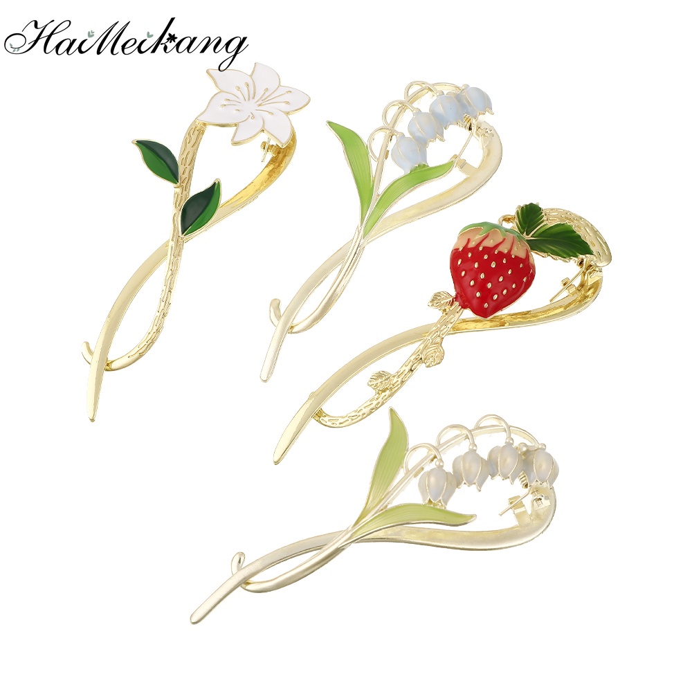 Kẹp tóc Haimeikang bằng kim loại phối hình dâu tây/ hoa thời trang dễ thương ngọt ngào
