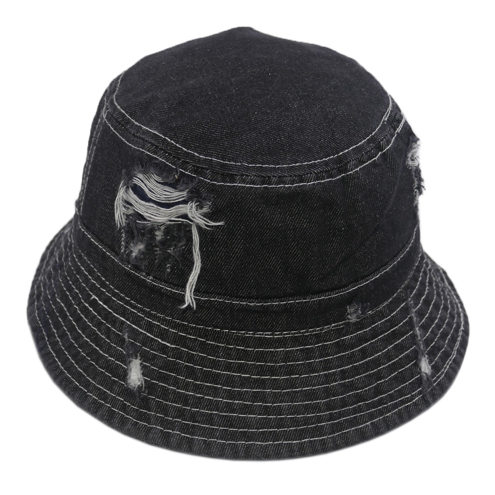 Nón bucket jean rách bụi cá tính không thêu, không có quai nón