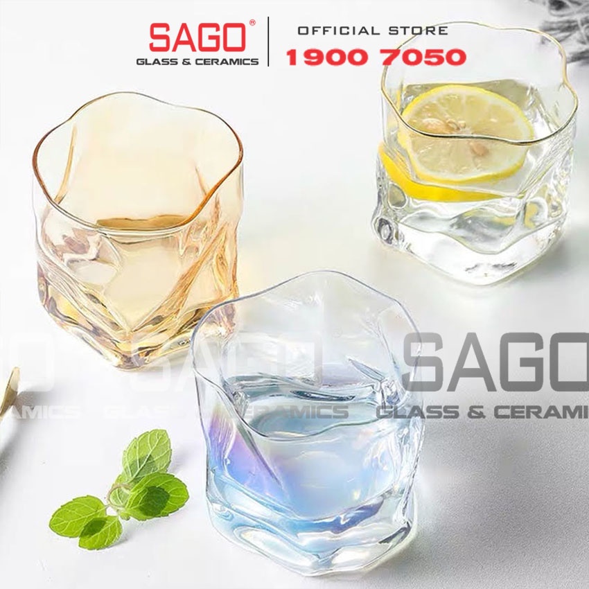 Ly Thủy Tinh Apple Green Wave Shiny whisky Glass 280ml | Tùy Chọn Màu