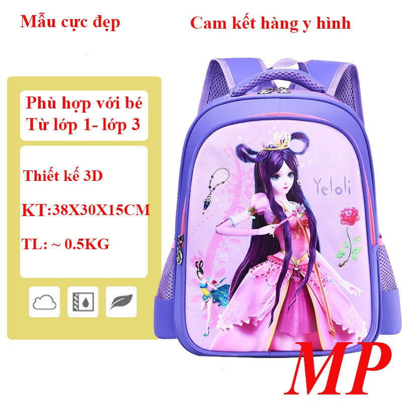 [LỚP 1-3] Balo cho bé gái tiểu học siêu đẹp size 38cm hình nhân vật hoạt hình Yeloli, Elsa yêu thích cho con yêu