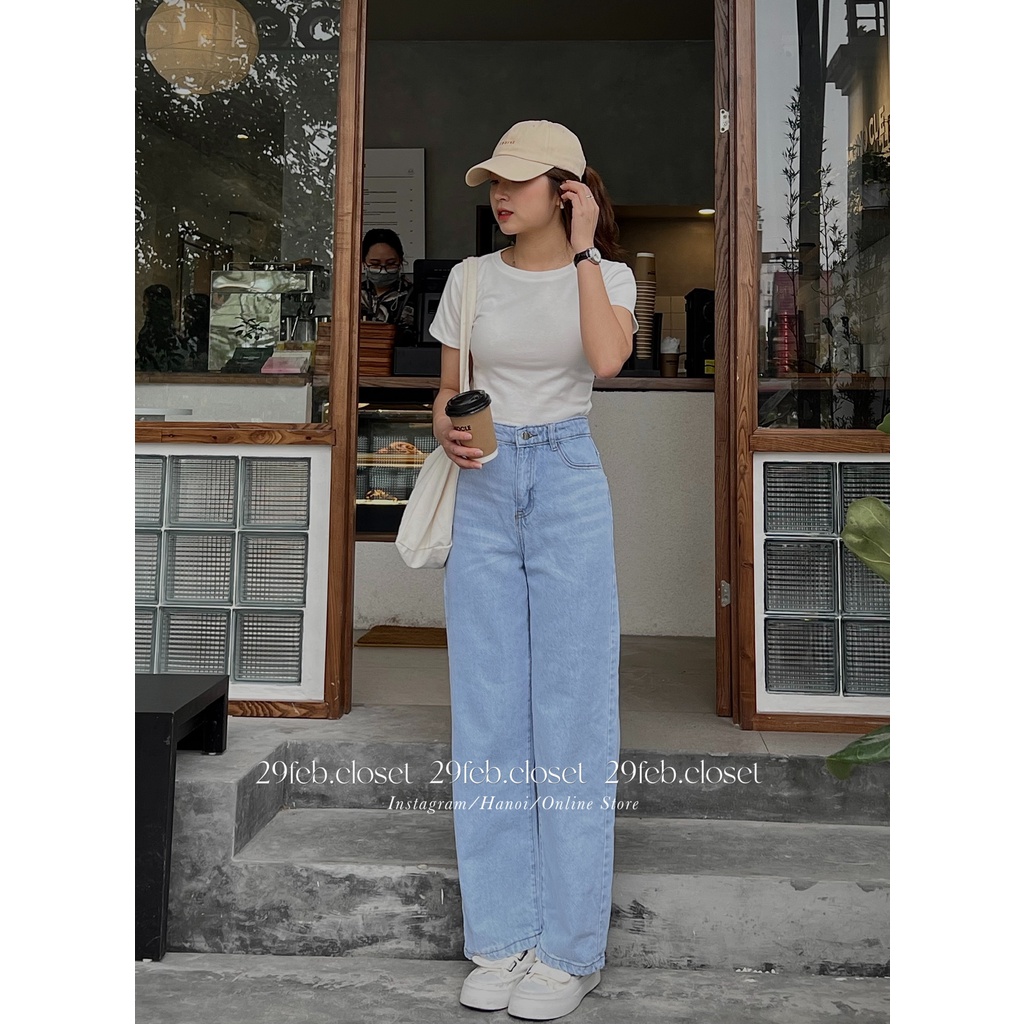 [Ảnh thật/Video] Quần jeans ống suông trơn cạp cao - 29feb.closet - Q11