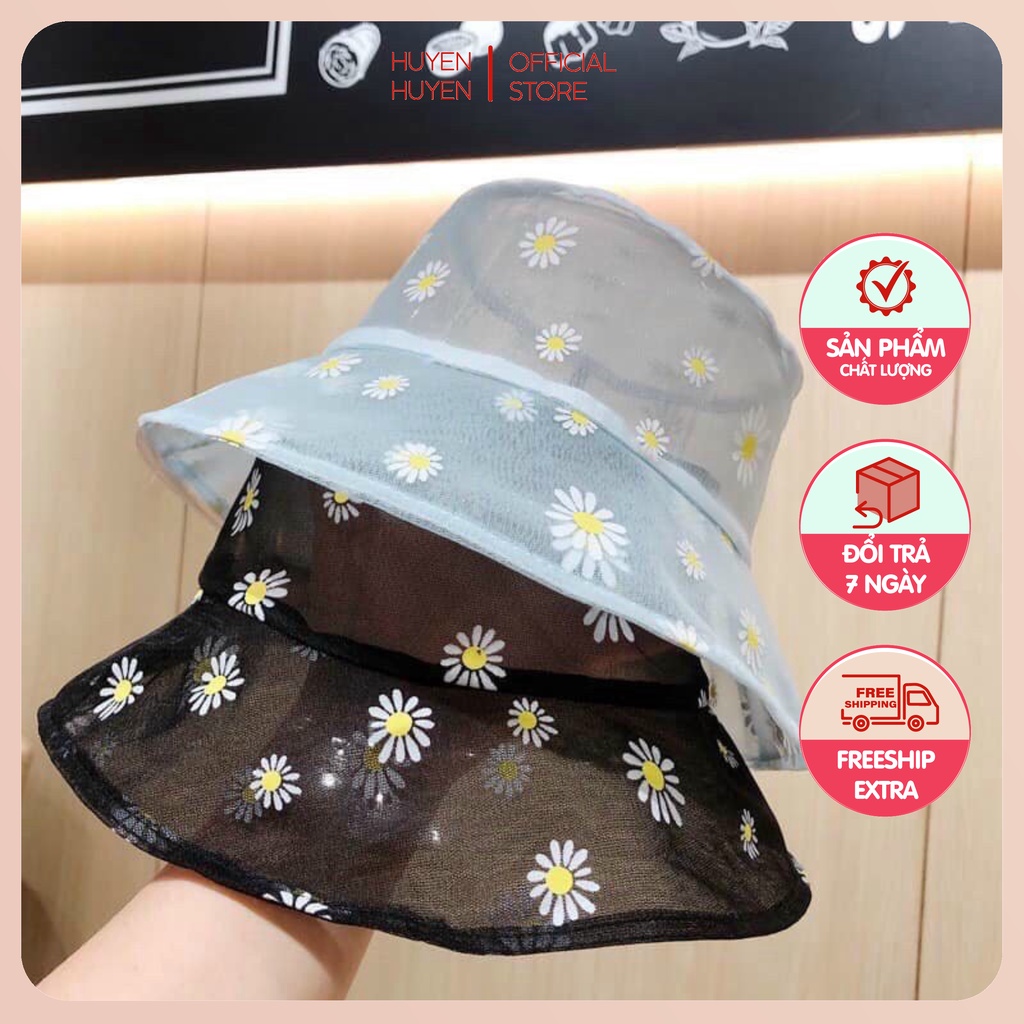 Mũ nón tai bèo phối ren họa tiết hoa cúc thời trang mùa hè 2022