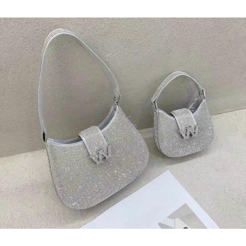 Túi kẹp nách Alex Wang đính nạm đá siêu lấp lánh Super fullbox size 15 22