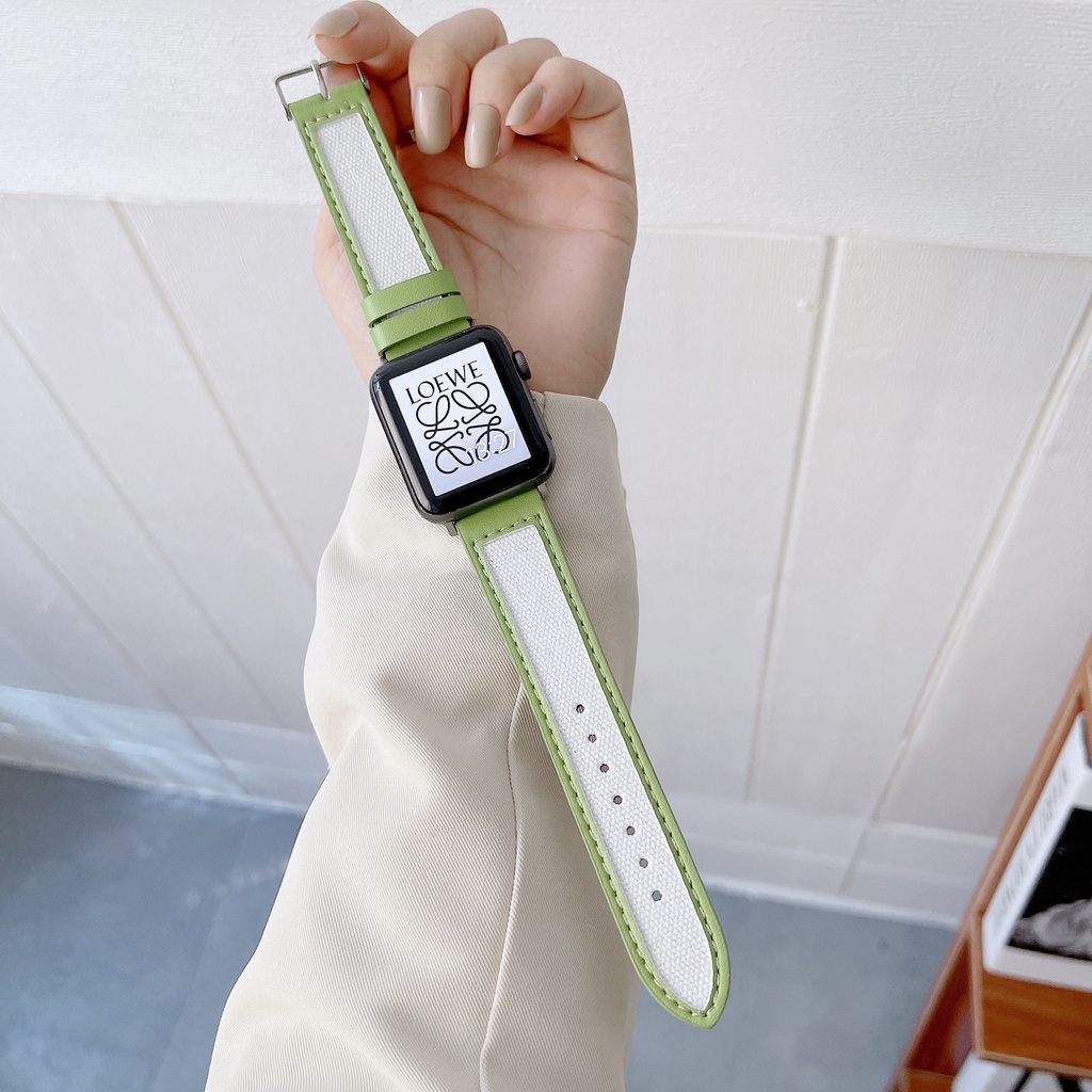 Dây đeo bằng da canvas 38mm 40mm 42mm 44mm 41mm 45mm thời trang cho Apple iWatch series 7 6 5 SE 4 3 2