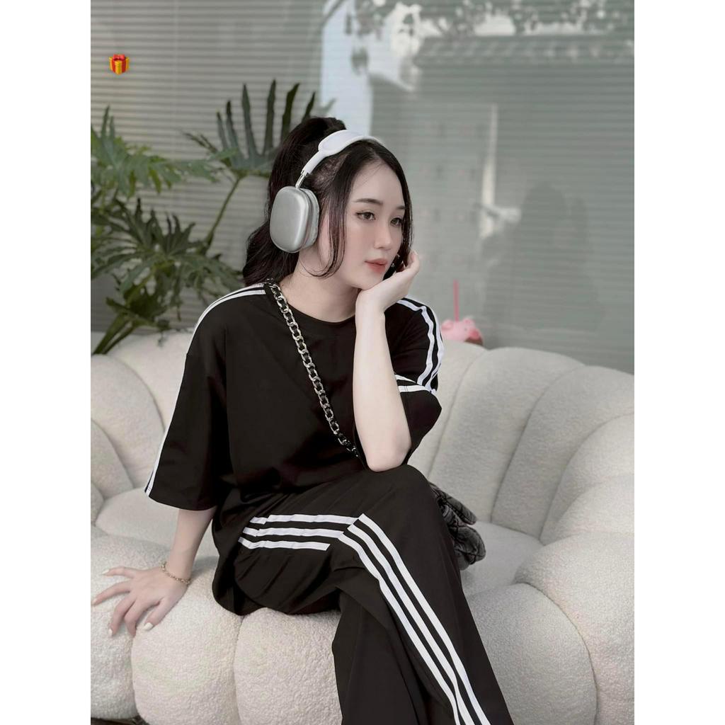 Set bộ áo thun form rộng sọc tay quần dài sọc 3 sọc chất thun gân