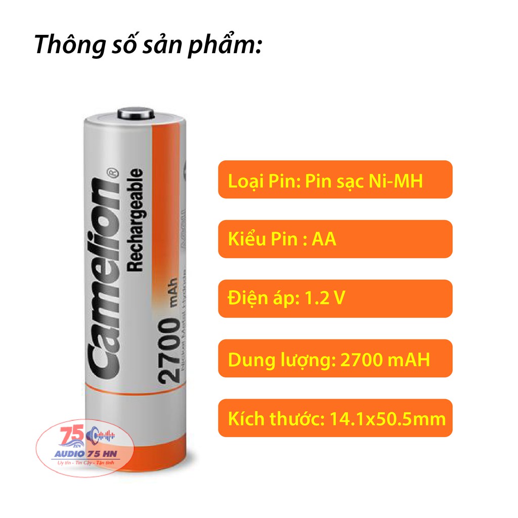 Combo 04 viên pin sạc Camelion 2700mAh 1.2V mẫu mới, pin chuyên dụng cho camera, micro...Tặng kèm hộp đựng