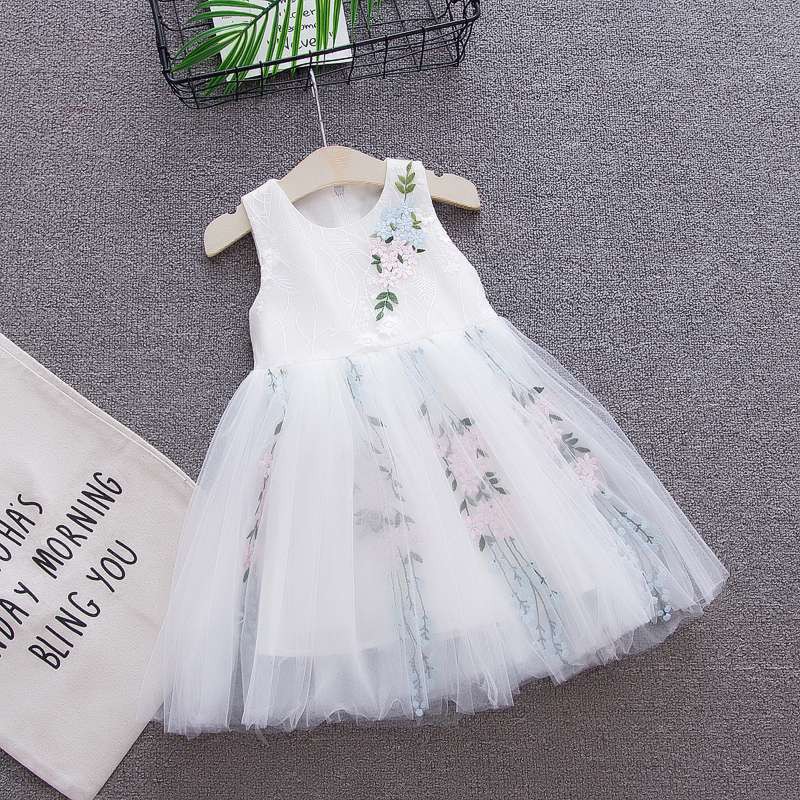 Đầm bé gái thêu hoa phối lưới