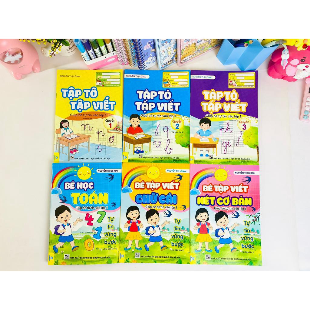 Sách - Combo 6 cuốn: Bé học Toán, Bé tập Tô Tập Viết, Bé Tập Viết - Giúp bé tự tin vào lớp 1 (Ng T. Lê Mai) - Ndbooks