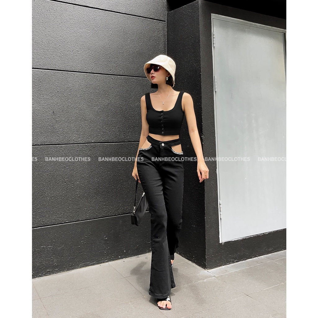 Quần ống loe cut out hông phối xích - BANHBEO - MS.Q0198