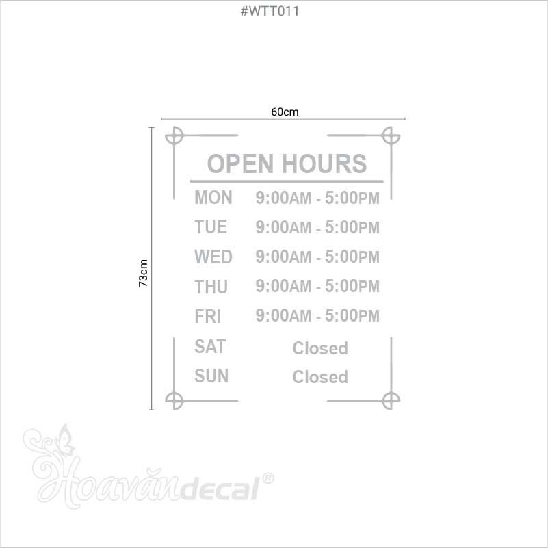 Decal giờ mở cửa Shop working hours dán kính