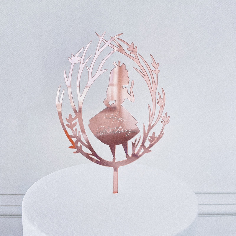 Thẻ acrylic Happy Birthday Cô Gái cao cấp trang trí bánh kem, phụ kiện trang trí bánh sinh nhật