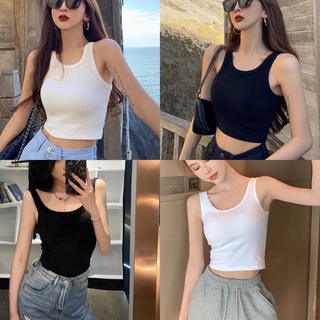 Áo ba lỗ thun trơn sát nách form croptop cổ tròn ôm eo tôn dáng chất co giãn