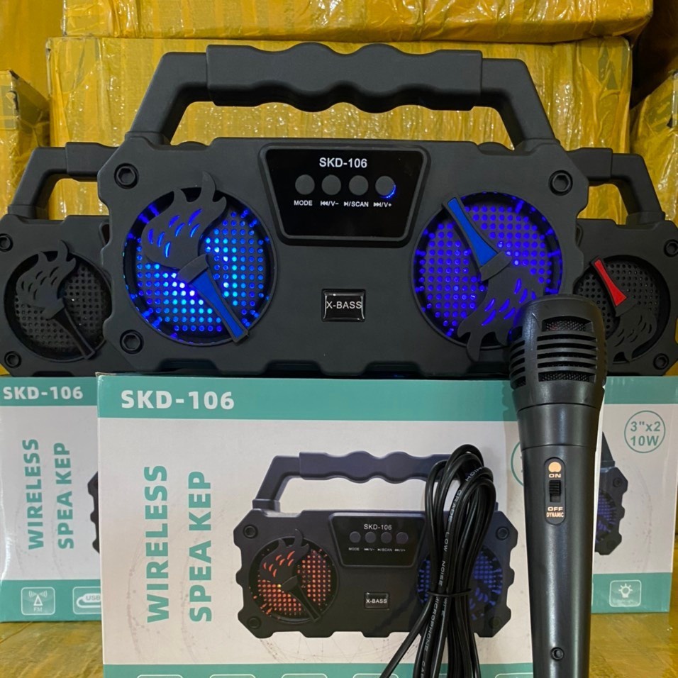 Loa Karaoke Bluetooth 106 Nhập Khẩu [ Tặng Mic Hát ], Loa Bluetooth Karaoke SKD Mini Thẻ Nhớ USB Đài
