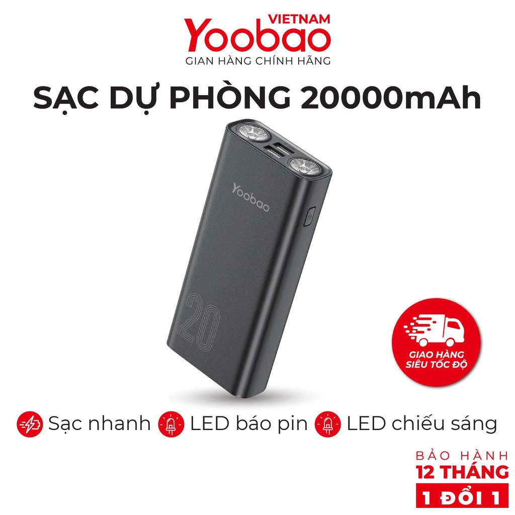 [CHÍNH HÃNG] Pin sạc dự phòng Yoobao L20 20000mAh tích hợp 2 đèn LED siêu sáng