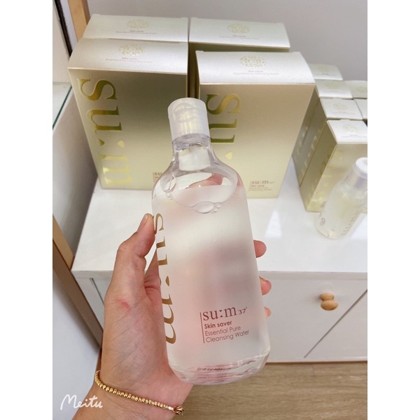 Nước tẩy trang sum:37 400ml date 2024 tăng kèm bông tây trang. Nước tẩy trang đa năng