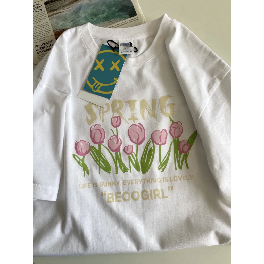 NUZIRO  Áo thun cotton ngắn tay phong cách vintage thời trang cho nữ