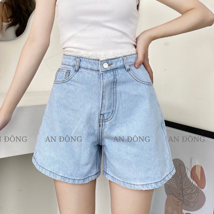 Quần Đùi Jean, Short Ngố Jean Ống Rộng Lưng Cao Phối Ren (REN)
