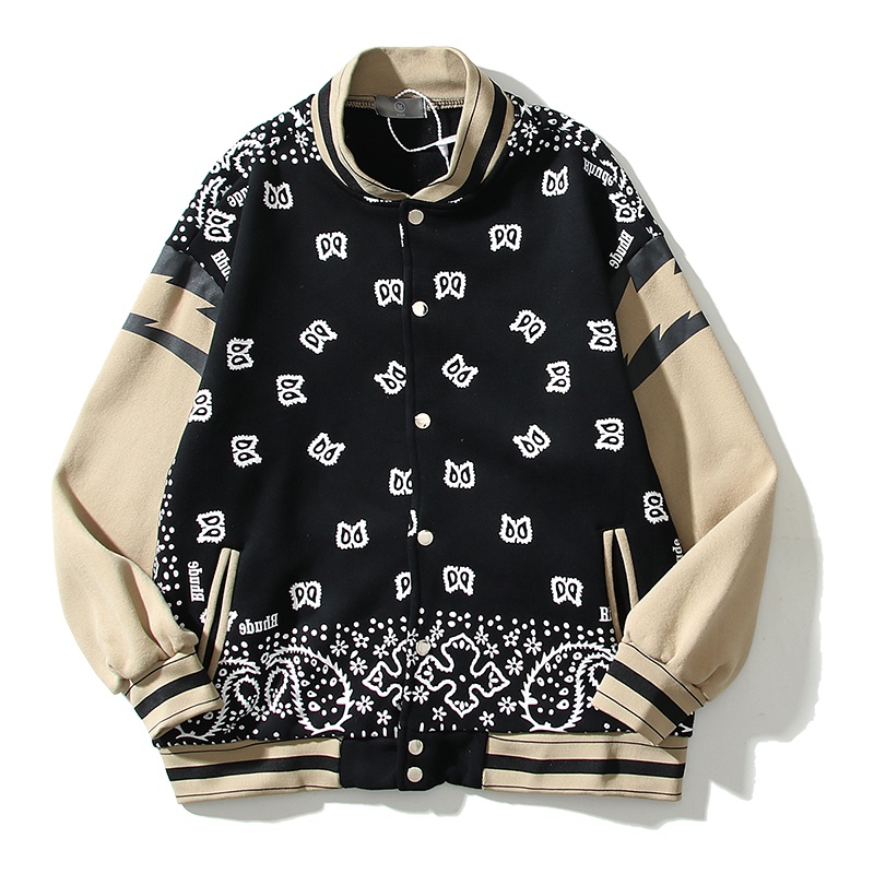 Rh Áo Khoác Bóng Chày Raglan Bằng Lông Cừu In Hoa Tia Chớp Đường Phố Mỹ Cao Cấp