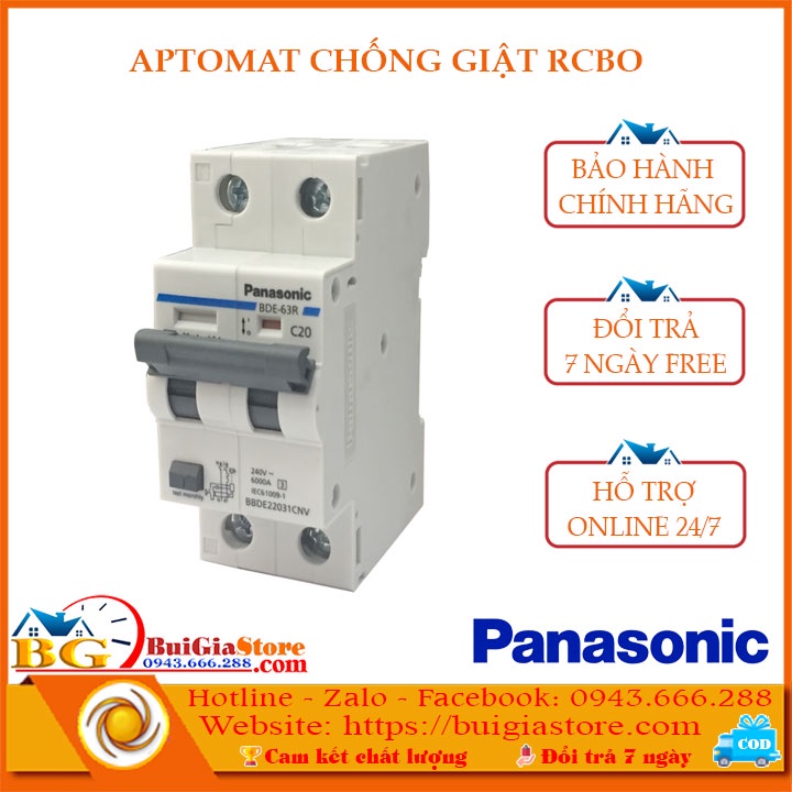 Cầu dao chống giật RCBO Panasonic - Bảo vệ quá tải, ngắn mạch và chống rò dòng (Aptomat chống giật Panasonic)