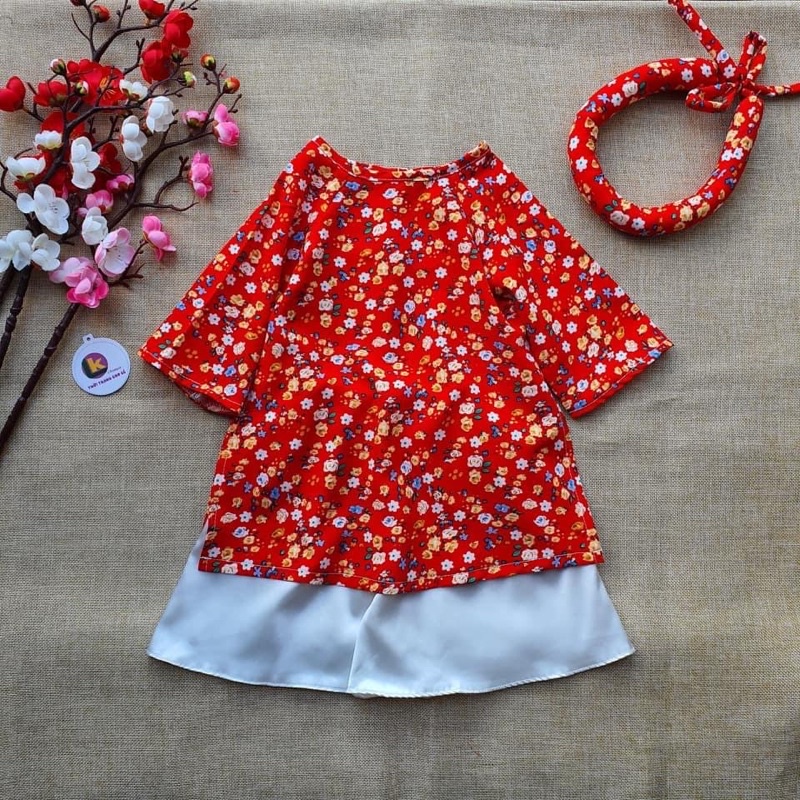 Set áo dài kèm mấn cho bé