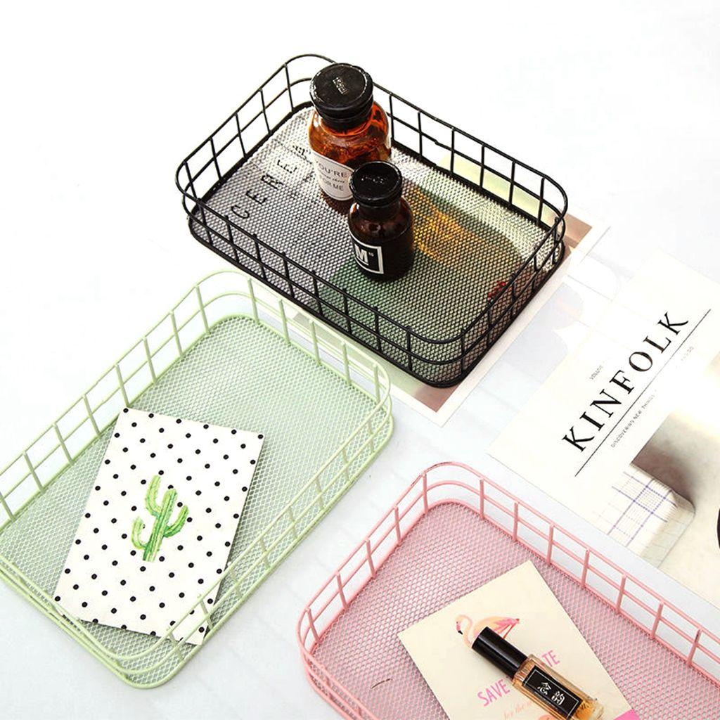 Hộp Đựng Đồ Trang Điểm Bằng Kim Loại Đáy Lưới Hình Chữ Nhật Chất Lượng Cao Phong Cách Bắc