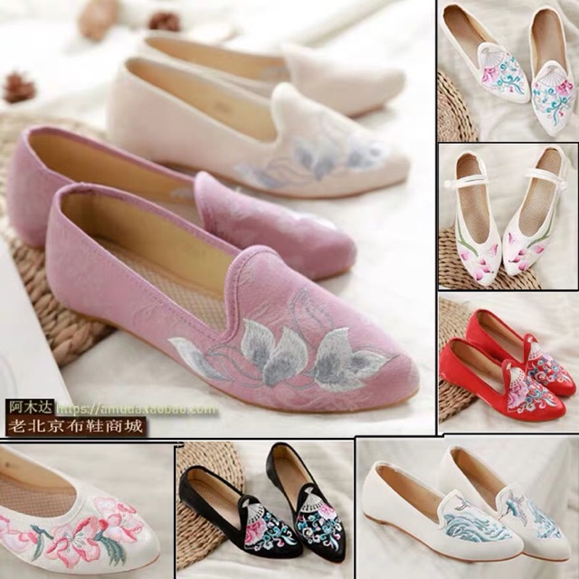 Giày mũi nhọn thêu hoa thời trang nữ