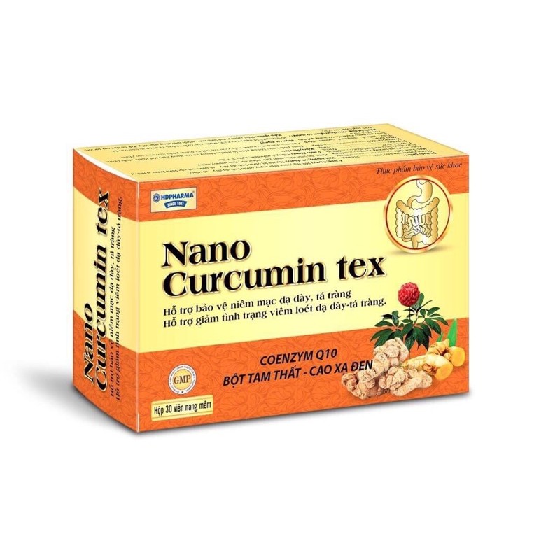 Viên tinh nghệ Nano Curcumin Gold Tex giảm viêm loét dạ dày, tá tràng - Hộp 30 viên