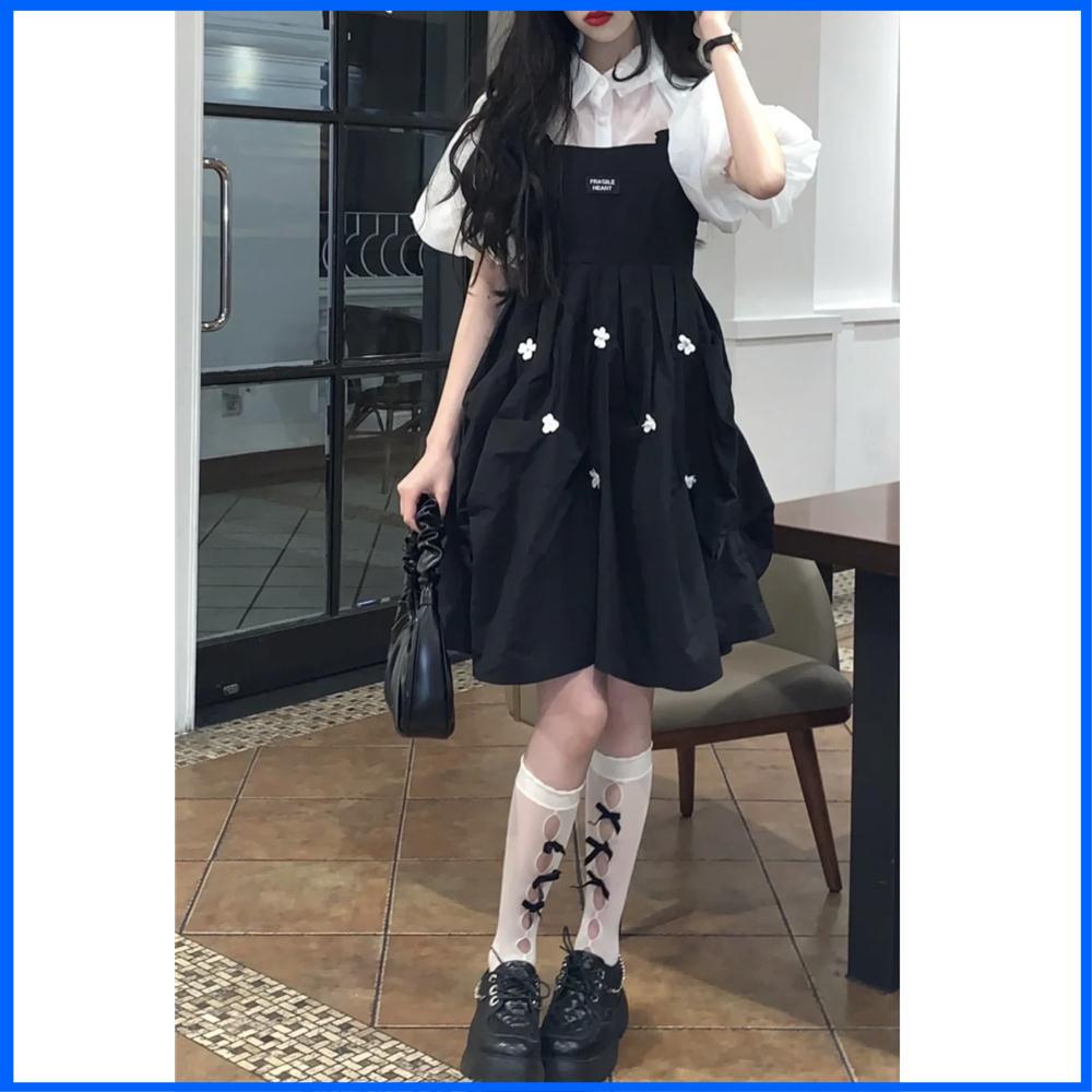 Váy yếm Váy babydoll tay phông Đầm Chữ A Dáng Rộng Phong Cách Hàn Quốc Thời Trang Mùa Hè Cho Nữ