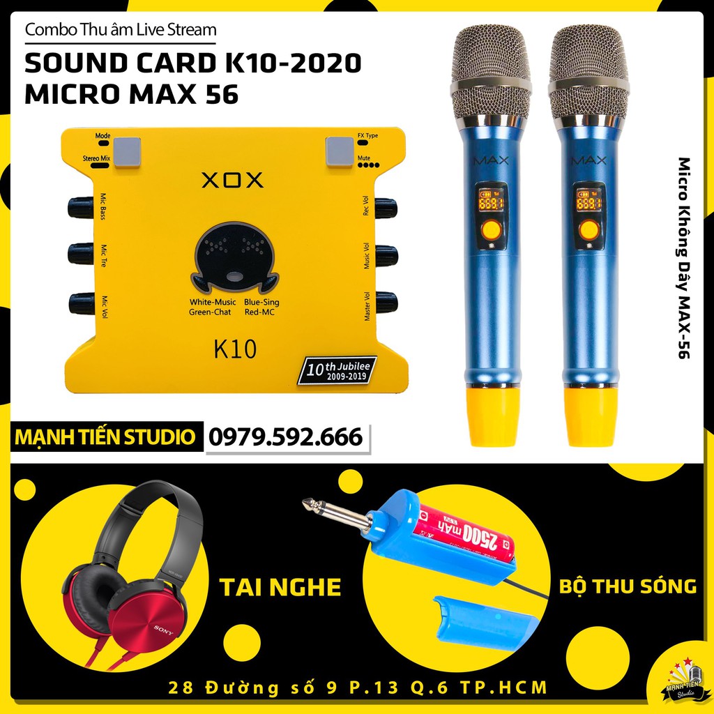 Combo thu âm livestream karaoke siêu hay soundcard K10 + Micro đa năng max 56 tặng tai nghe bảo hành 12 tháng