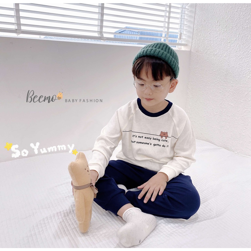 Set bộ quần áo Beemo in hình gấu ngộ nghĩnh vải cotton đi học đi chơi cho bé trai, bé gái từ 1 đến 7 tuổi 22247B