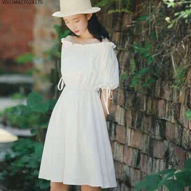 Đầm trắng xoè dây rút tay 2 màu | BigBuy360 - bigbuy360.vn