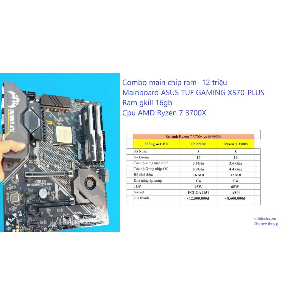 Bộ PC Ryzen 7 3700x/x570plus/Ram16/SSD500g/700W/Case Led Gaming cấu hình khủng hơn i9-9900k