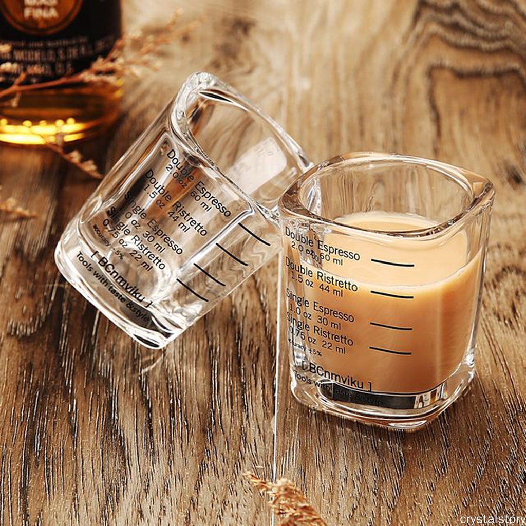 Set 2 cốc thuỷ tinh 60ml có vạch đong cách nhiệt hai lớp dày dặn đế dày bền chắc chắn dành cho sữa cà phê espresso