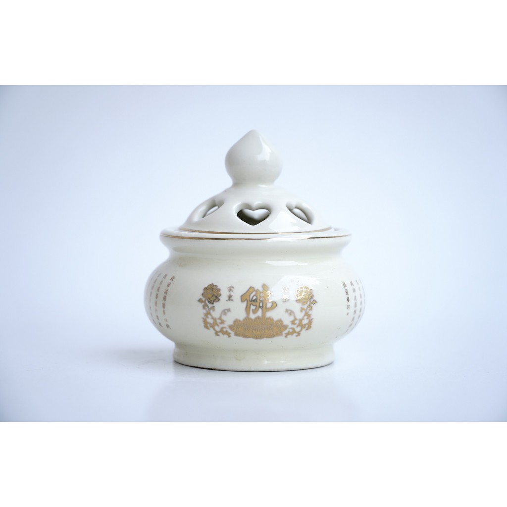 Lư xông trầm hương gốm sứ sen Phật Chú Đại Bi, hủ đốt trầm mạ vàng bình an - Nhiều màu | BigBuy360 - bigbuy360.vn