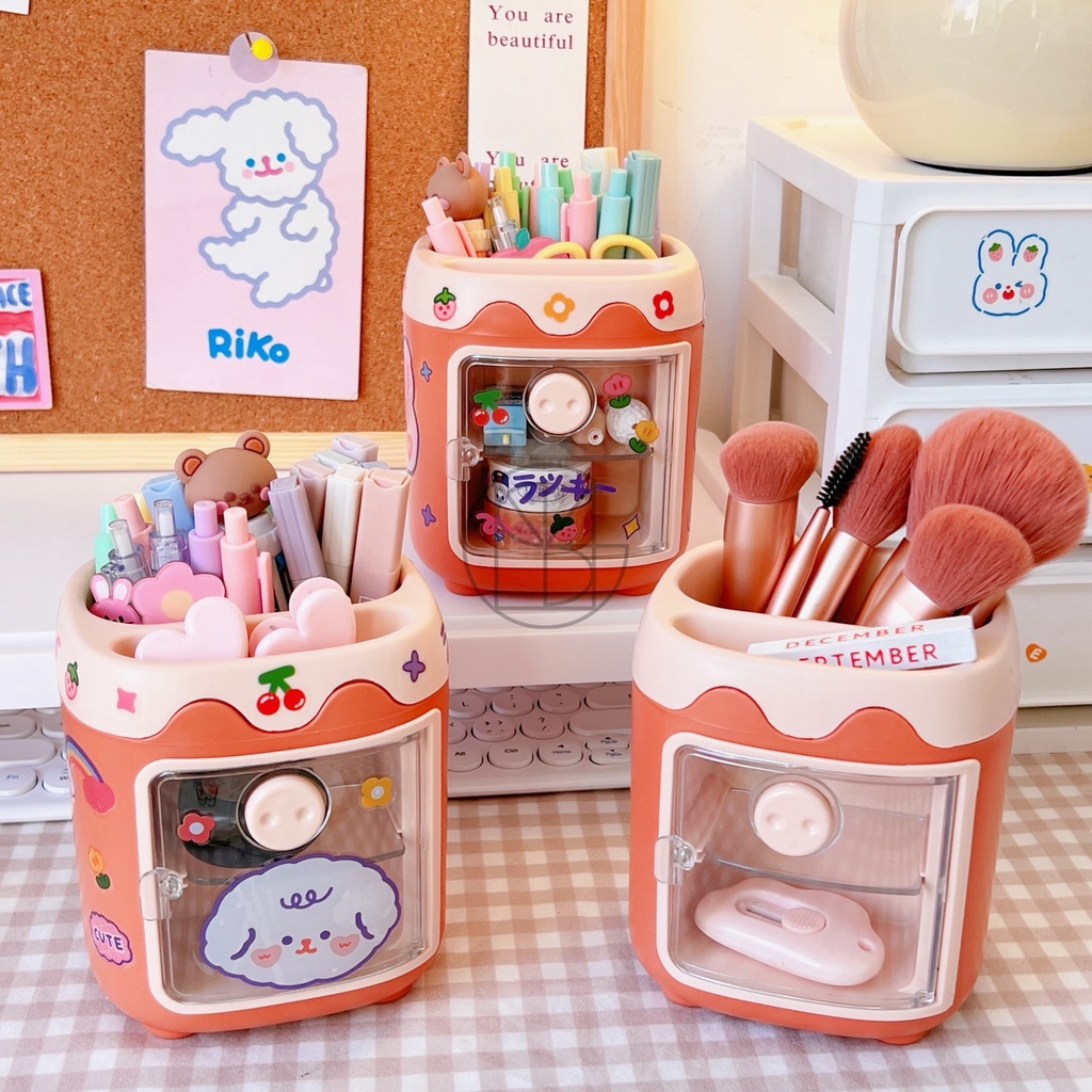 [Kèm sticker] Hộp Đựng Đồ Đa Năng hình con heo, phong cách Hàn Quốc, đựng bút, văn phòng phẩm, trang trí bàn học