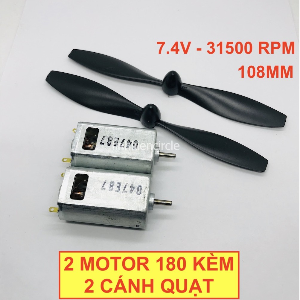 Bộ 2 motor 180 kèm 2 cánh quạt thuận nghịch 108mm 3V - 6V V tốc độ 31500 RPM làm tàu lượn máy bay - LK0092