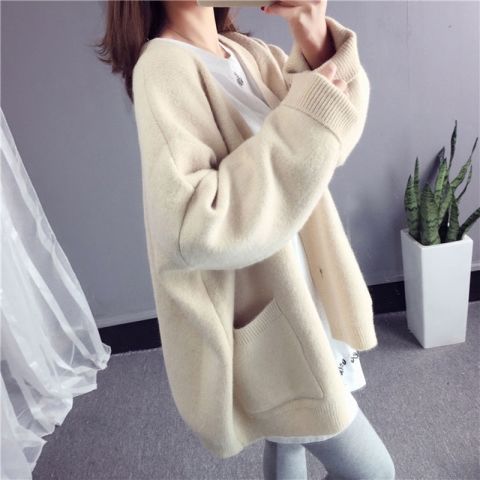 Áo Khoác Cardigan Dệt Kim Dáng Rộng Thời Trang Thu Đông Xinh Xắn Cho Nữ