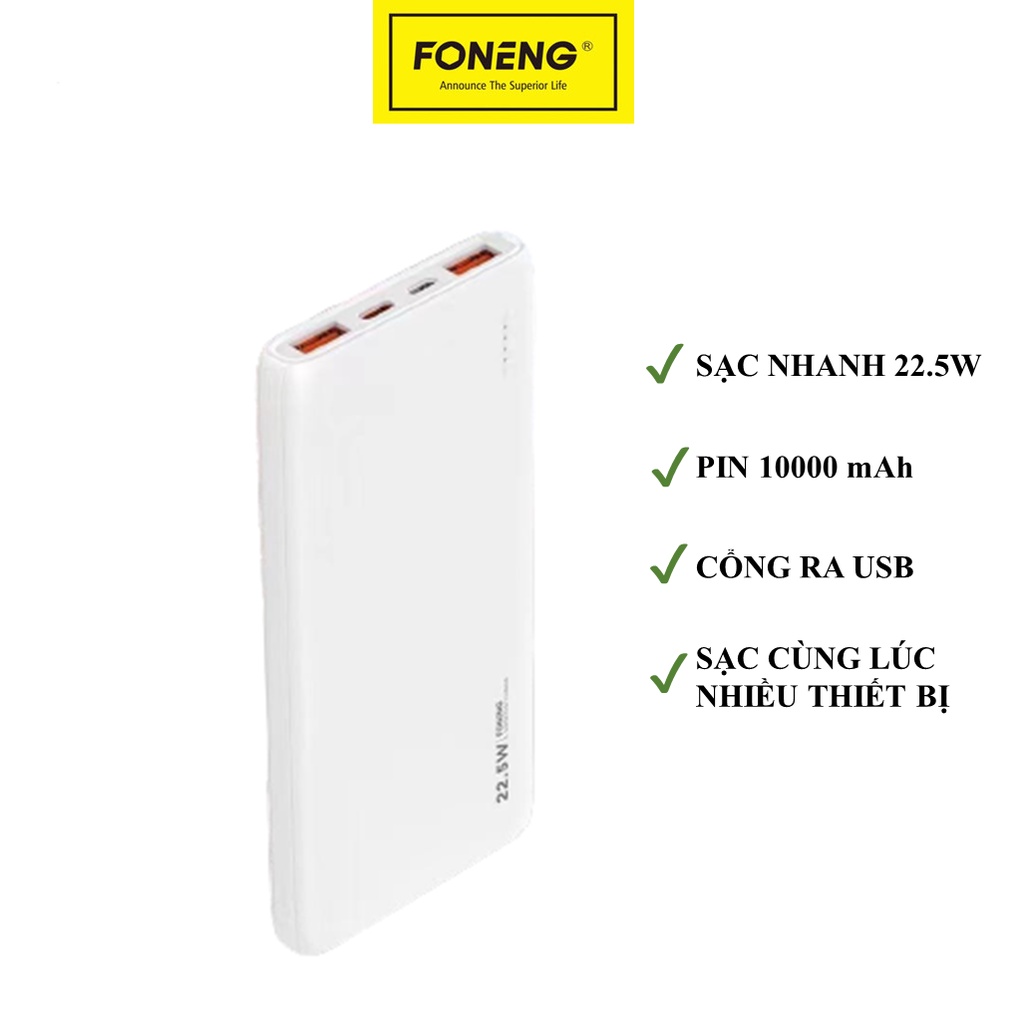 Sạc Pin Dự Phòng Foneng 10.000mAh P51- Sạc Nhanh PD 22.5W - Chính hãng Bảo Hành 12 Tháng