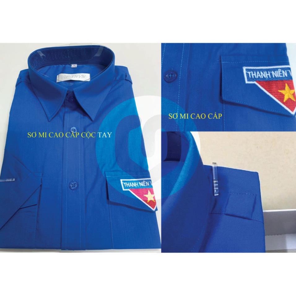 Áo đoàn thanh niên áo sơ mi cao cấp cộc tay và dài tay vải pangzim Hàn Quốc logo thêu siêu cao cấp !
