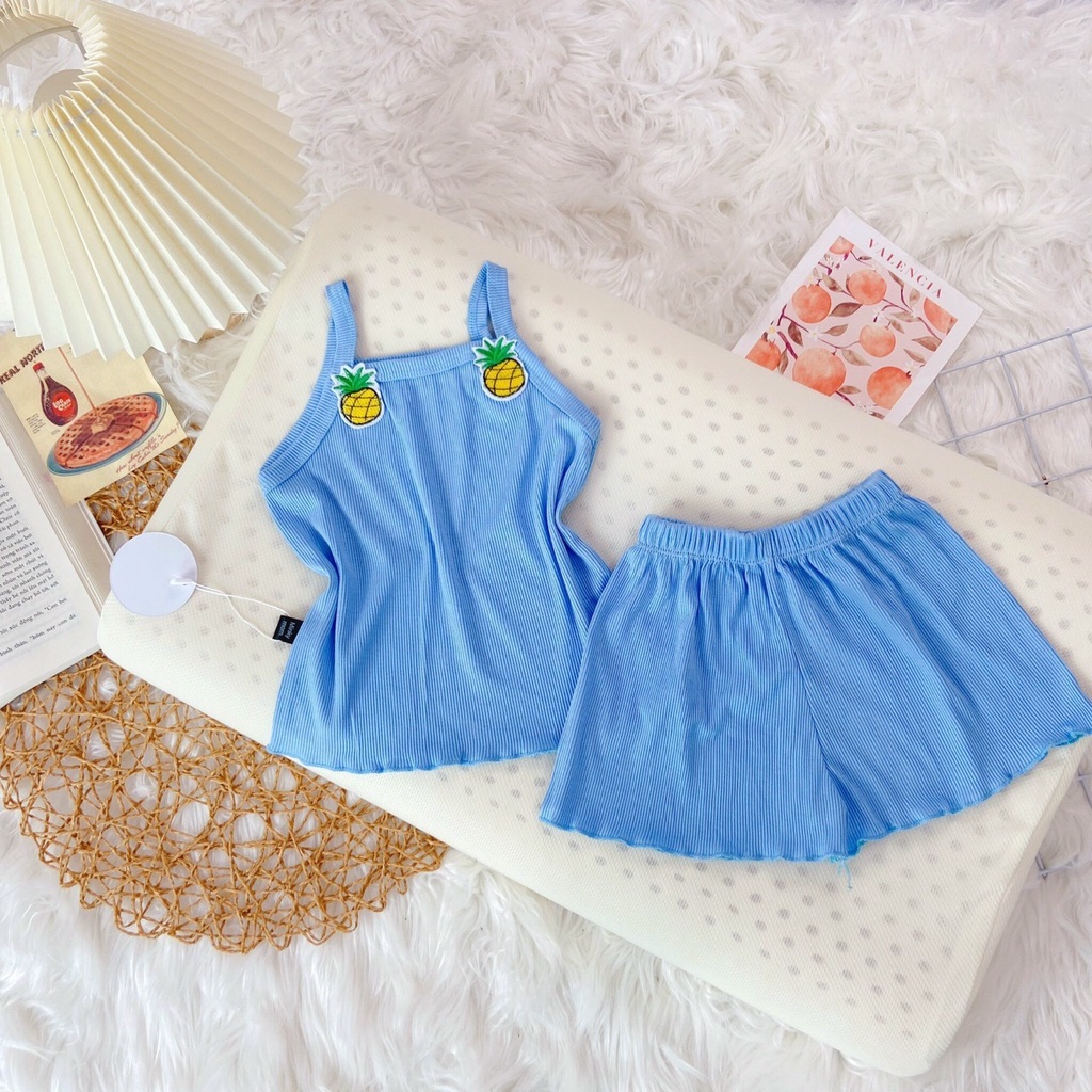 Bộ 2 dây mặc nhà cho bé gái thun gân lạnh.