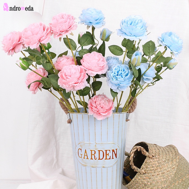 Bó hoa mẫu đơn nhân tạo bằng lụa nhiều màu lãng mạn trang trí nhà cửa DIY