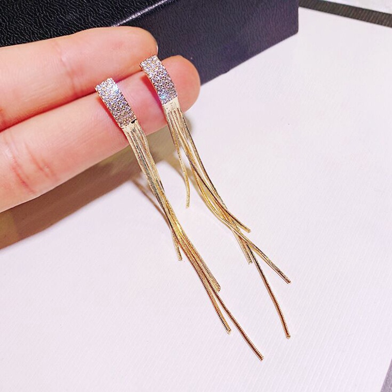 Bông Tai Tua Rua Dáng Dài Đính Đá 2022 Phong Cách Hàn Quốc Thời Trang Cho Nữ