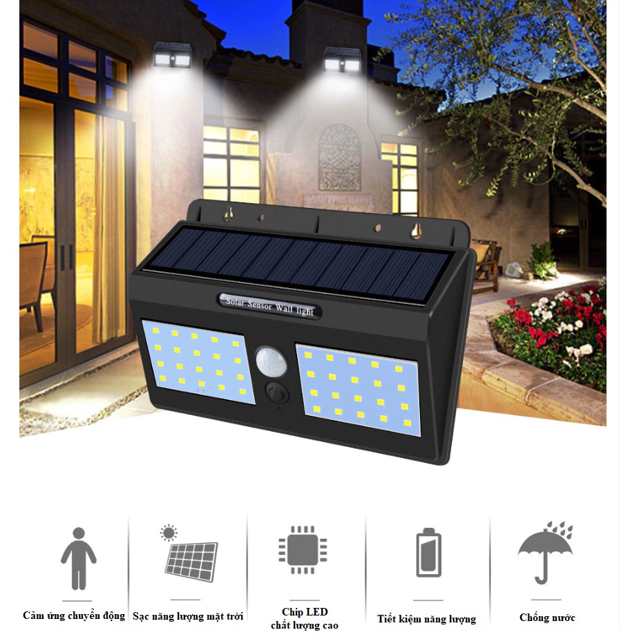 Đèn led đôi cảm biến hồng ngoại năng lượng mặt trời  - cảm biến 3 chế độ - Energy Green Lighting