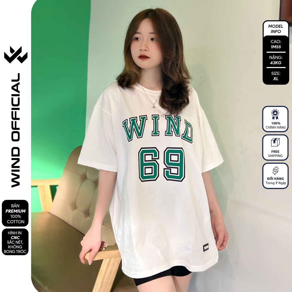 Áo thun tay lỡ unisex WIND phông form rộng 65% cotton 69 nam nữ oversize
