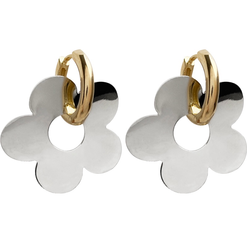 Khuyên Tai Kim Loại Cao Cấp Phong Cách Âu Mỹ ins Hình Hoa Tương Phản Cho Nữ