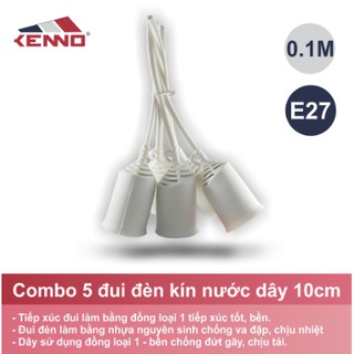 Bộ 5 Đui Đèn Kín Nước 27LT Dây Dài 10cm Đui Đèn Ngoài Trời - KENNO