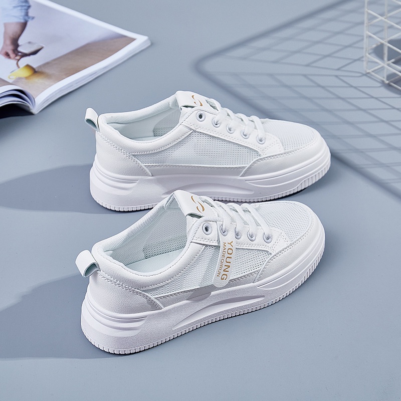 Giày Thể Thao Trắng Phối Lưới Thoáng Khí Đế Dày Phong Cách Hàn Quốc Thời Trang Mùa Hè 2021 Cho Nữ Sinh QR03 Czk060