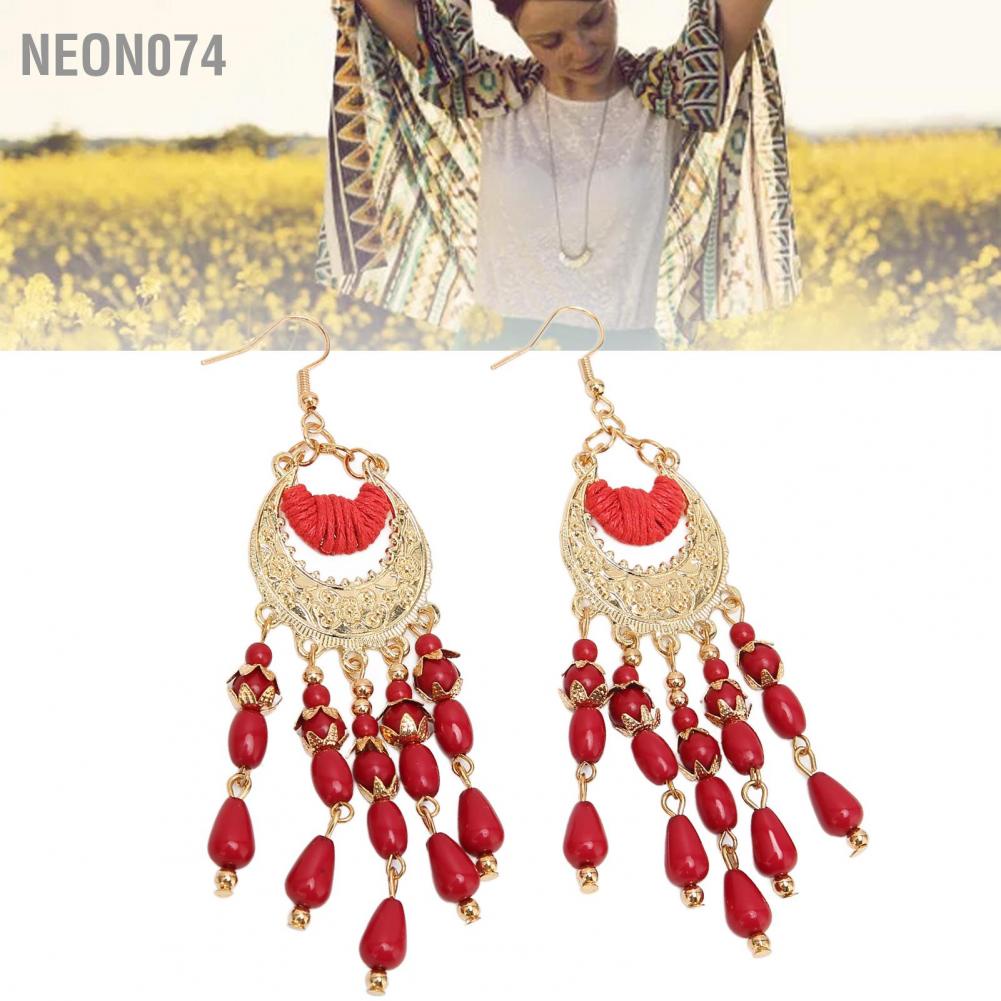Neon074 Neon074 2 cái Bông tai tua rua Cổ điển Trọng lượng nhẹ hình giọt nước màu đỏ có hộp lưu trữ để làm quà tặng ngày lễ