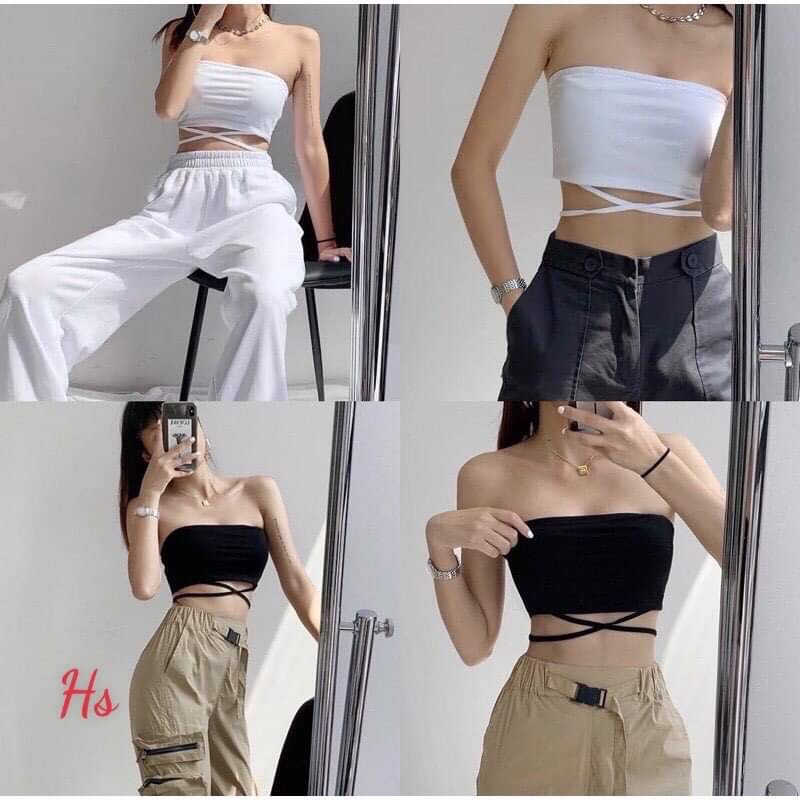áo quây croptop dây buộc chéo bụng mặc nhiều kiểu